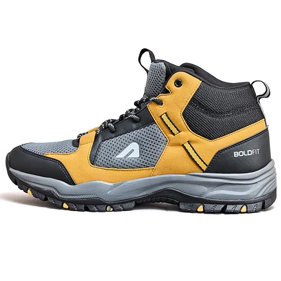 Boldfit Trekking Shoes for Man Outdoor Hiking Shoes for Man High Neck Footwear for Men Anti Skid Trekking Boots Water Repellent for Men Breathable Hiking Boots Riding Shoe for Bikers laceup Biker shoe