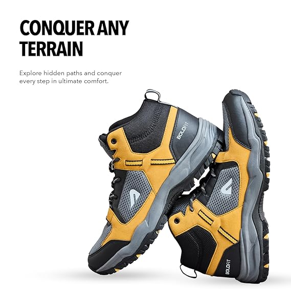 Boldfit Trekking Shoes for Man Outdoor Hiking Shoes for Man High Neck Footwear for Men Anti Skid Trekking Boots Water Repellent for Men Breathable Hiking Boots Riding Shoe for Bikers laceup Biker shoe - Image 4
